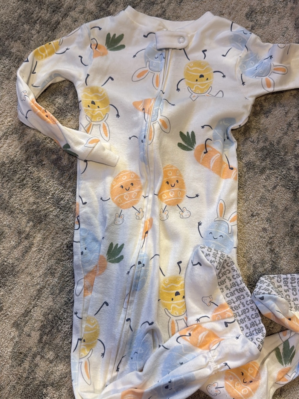 Carter's White Footed One-Piece with Yellow & Orange Bunny and Carrot Print